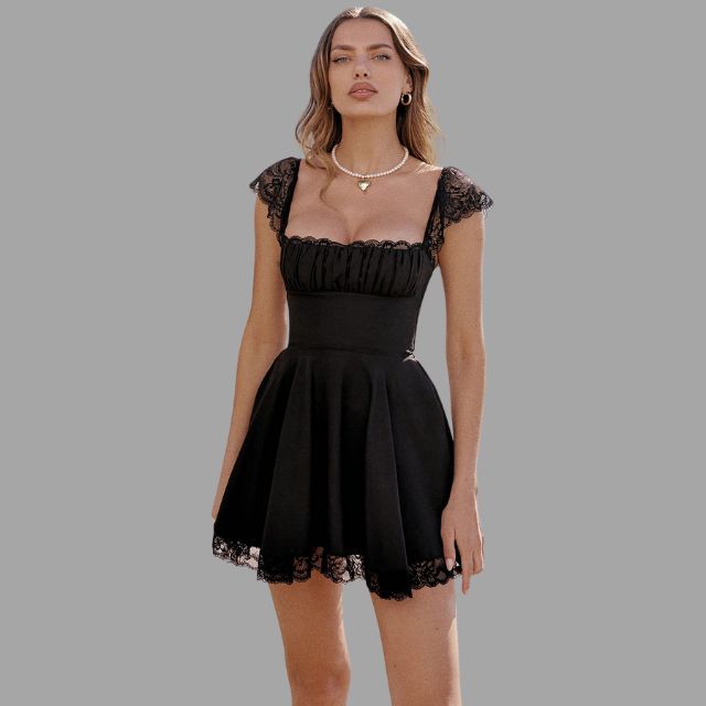 Lune London | Dress with lace appliques and flowy skirt