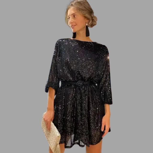 Lune London | Mini sequin dress with pleated waist and loose sleeves