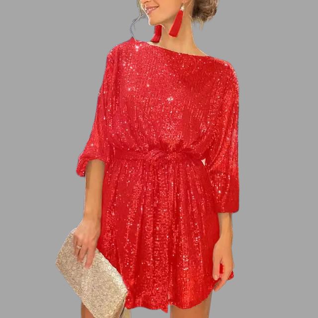 Lune London | Mini sequin dress with pleated waist and loose sleeves