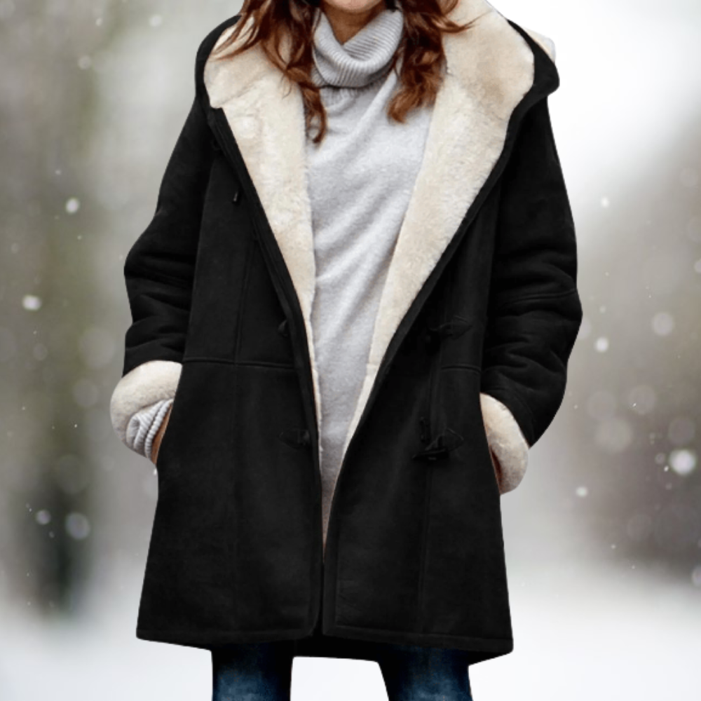 Lune London | Veste en fleece de haute qualité en daim avec capuchon mi-long
