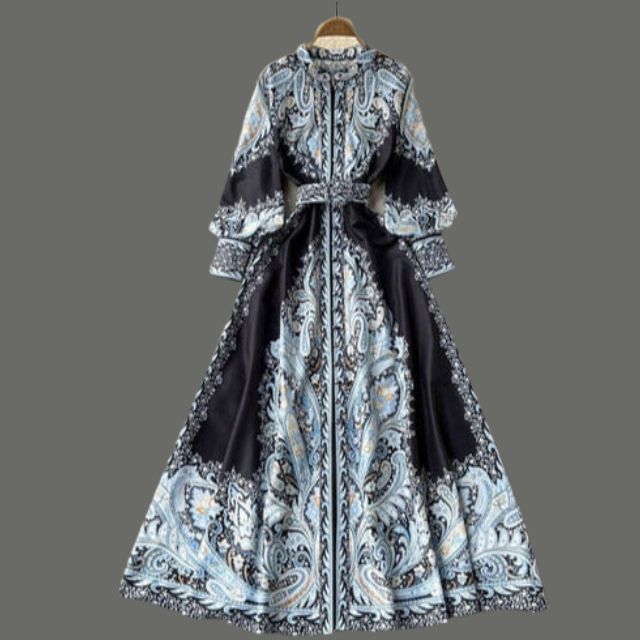 Lune London | A-Line Dress with Belt and Floral Pattern