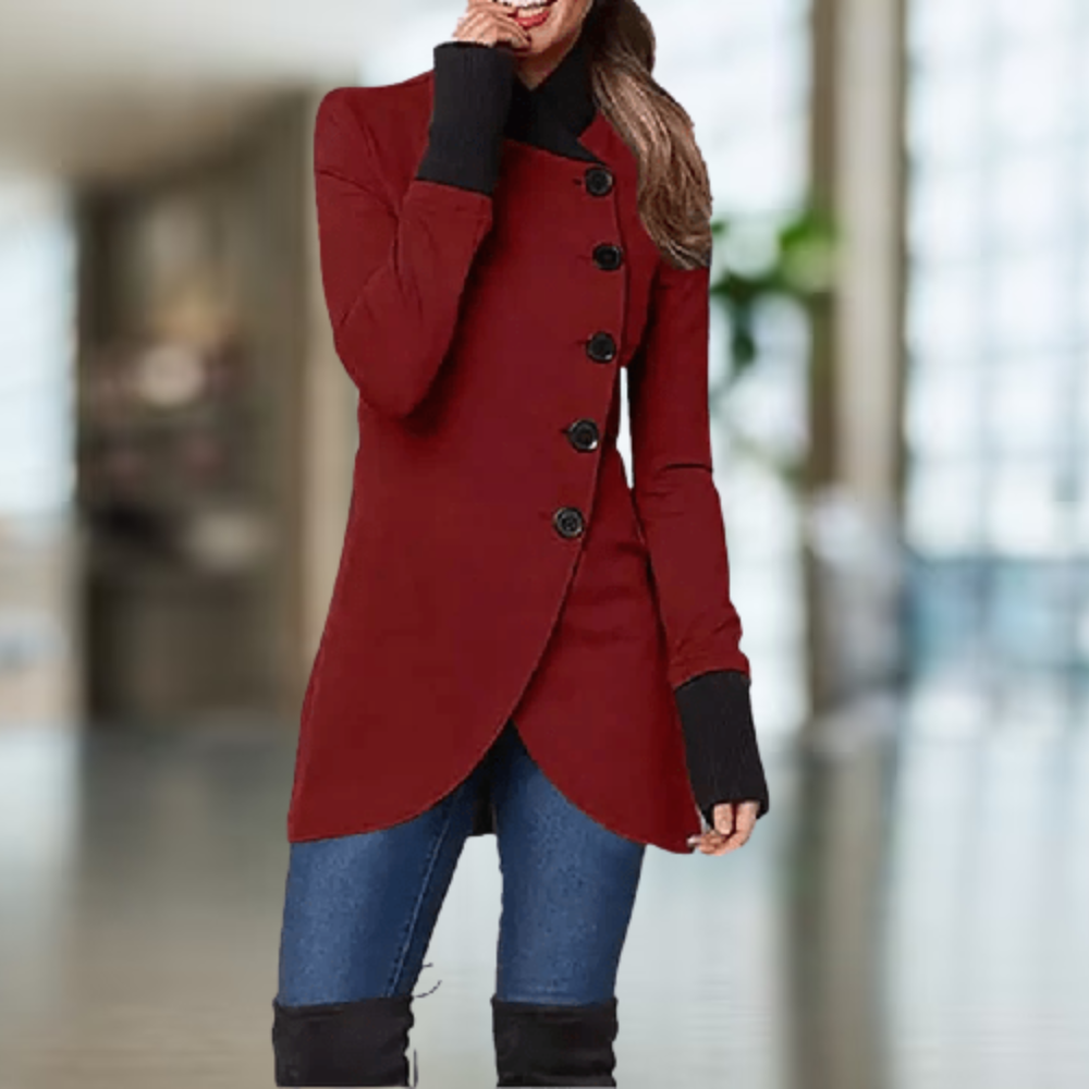Lune London | Coat for Women - Asymmetric Cut - Button Closure - High Collar - Elegant Slim Fit
