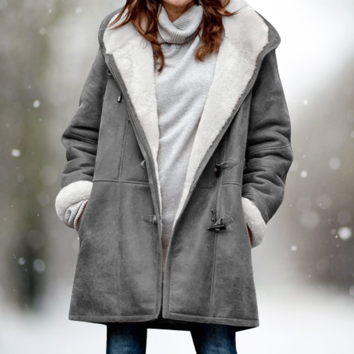Lune London | Veste en fleece de haute qualité en daim avec capuchon mi-long