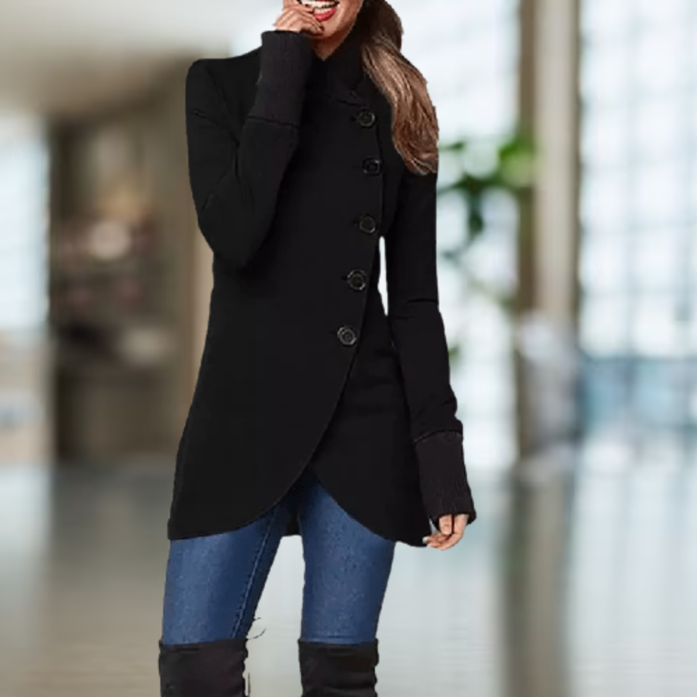Lune London | Coat for Women - Asymmetric Cut - Button Closure - High Collar - Elegant Slim Fit