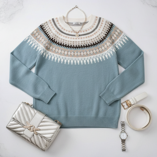 Lune London | Knit sweater - Fair Isle pattern - Round neckline - Long sleeves - Ribbed details