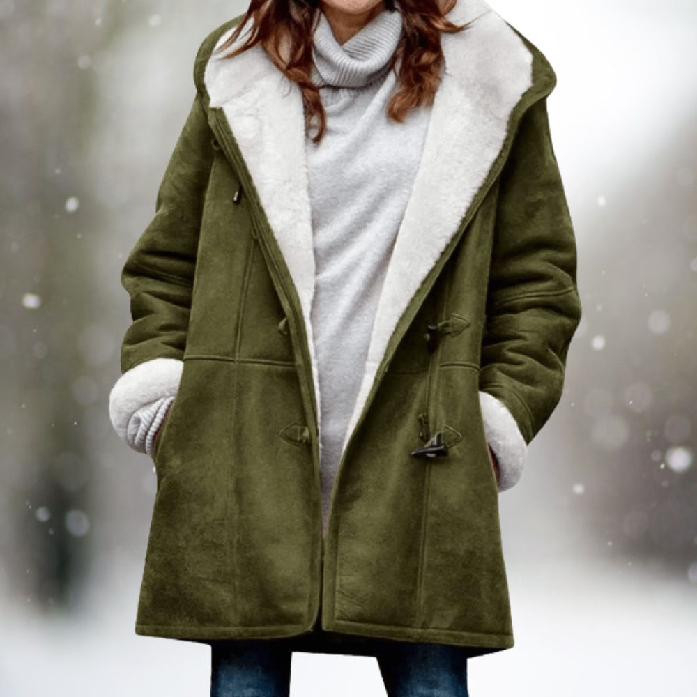Lune London | Veste en fleece de haute qualité en daim avec capuchon mi-long