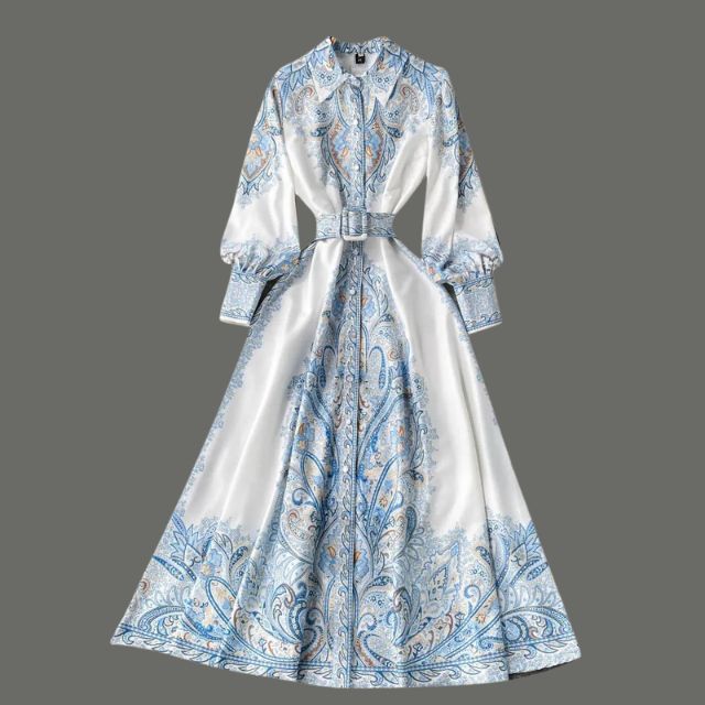 Lune London | A-Line Dress with Belt and Floral Pattern