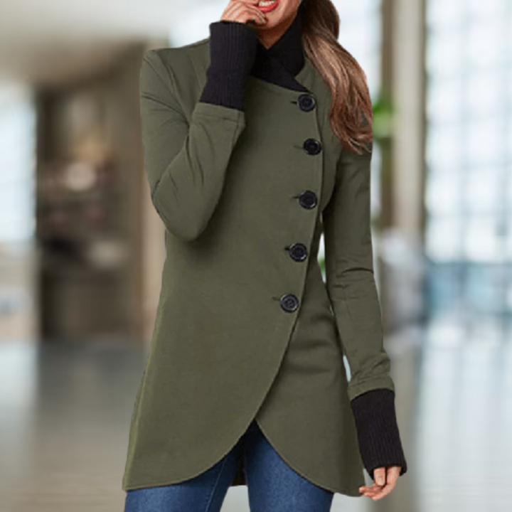 Lune London | Coat for Women - Asymmetric Cut - Button Closure - High Collar - Elegant Slim Fit
