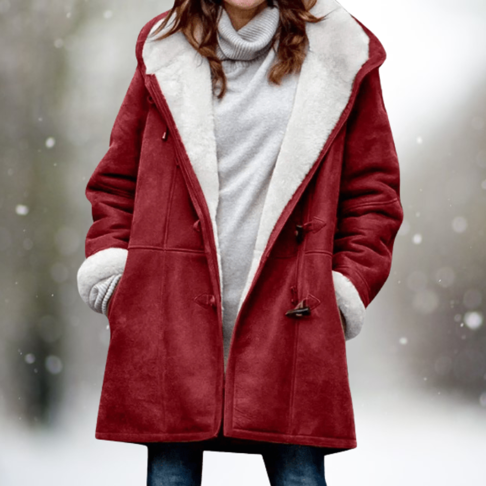 Lune London | Veste en fleece de haute qualité en daim avec capuchon mi-long