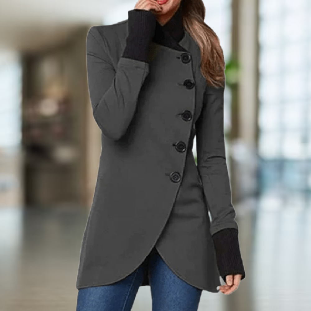 Lune London | Coat for Women - Asymmetric Cut - Button Closure - High Collar - Elegant Slim Fit