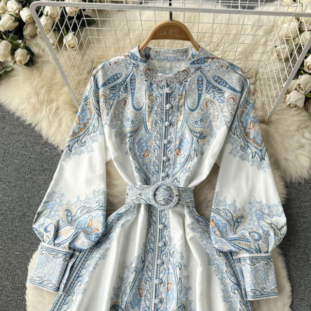 Lune London | A-Line Dress with Belt and Floral Pattern