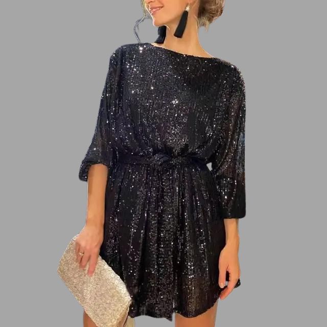 Lune London | Mini sequin dress with pleated waist and loose sleeves