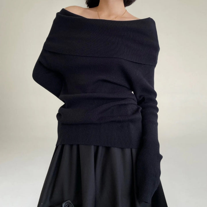 Lune London | Off-Shoulder Knit Sweater - Ribbed Knit - Form-Fitting and Elegant Design