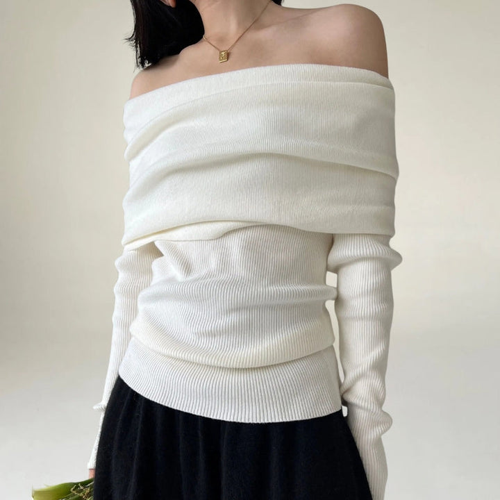 Lune London | Off-Shoulder Knit Sweater - Ribbed Knit - Form-Fitting and Elegant Design