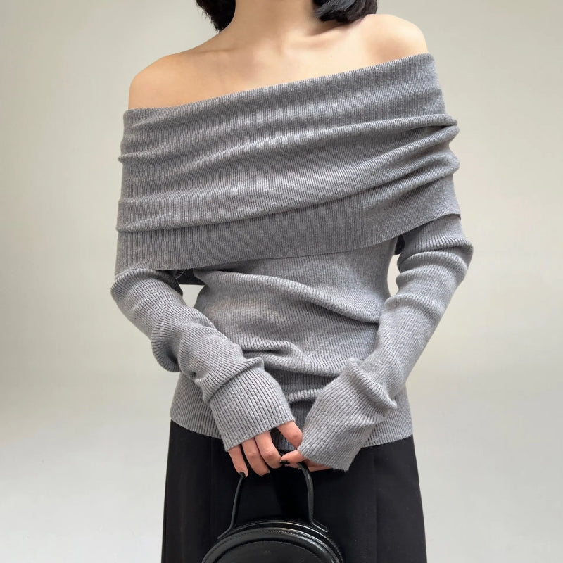 Lune London | Off-Shoulder Knit Sweater - Ribbed Knit - Form-Fitting and Elegant Design