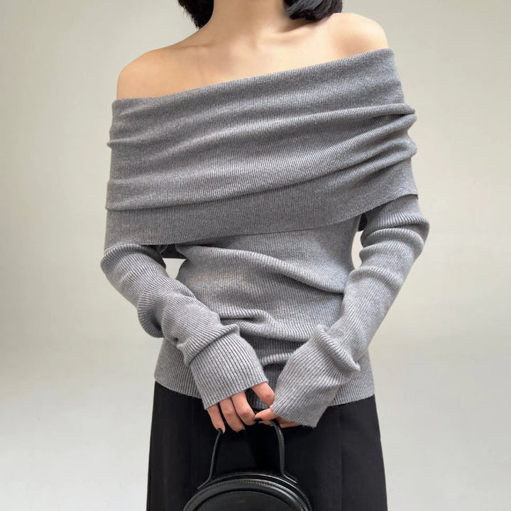 Lune London | Off-Shoulder Knit Sweater - Ribbed Knit - Form-Fitting and Elegant Design