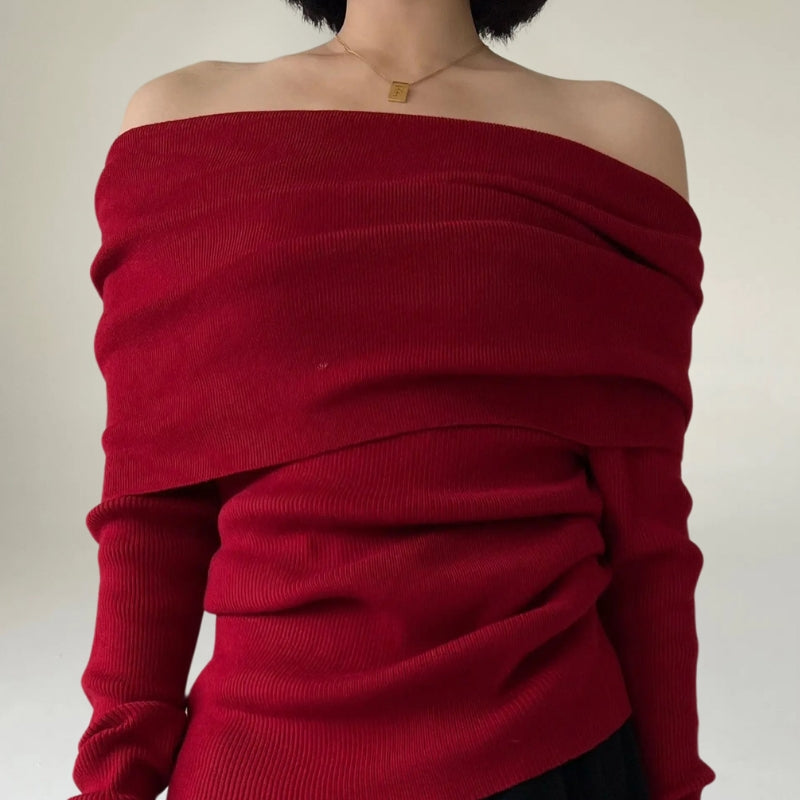 Lune London | Off-Shoulder Knit Sweater - Ribbed Knit - Form-Fitting and Elegant Design