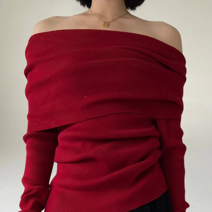 Lune London | Off-Shoulder Knit Sweater - Ribbed Knit - Form-Fitting and Elegant Design