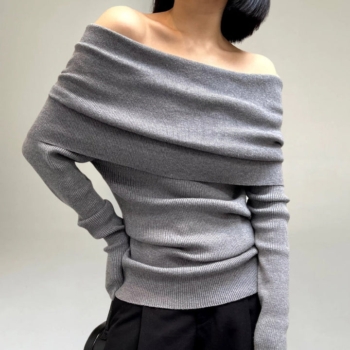 Lune London | Off-Shoulder Knit Sweater - Ribbed Knit - Form-Fitting and Elegant Design