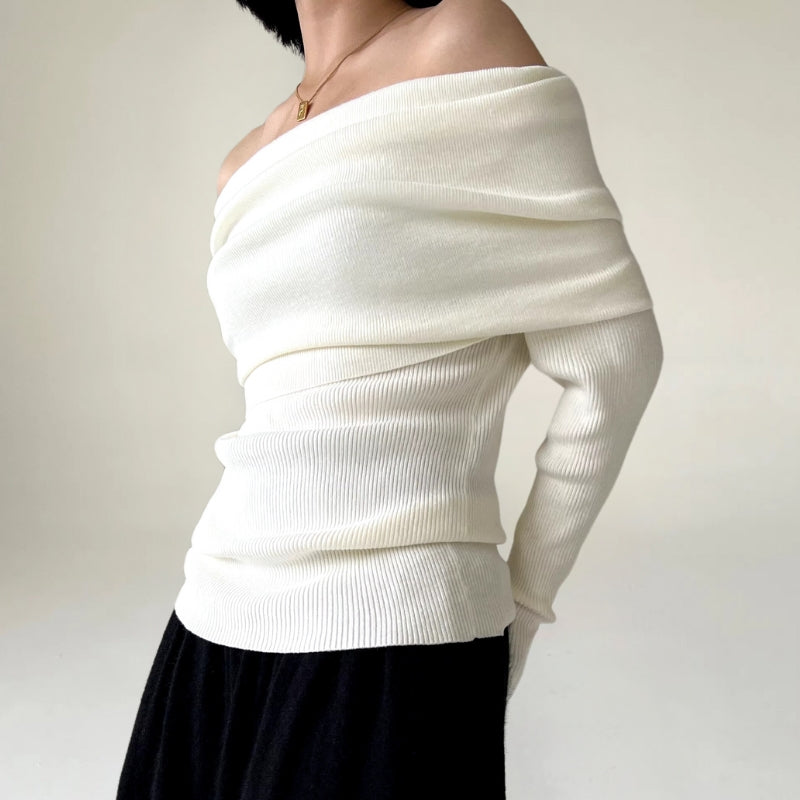 Lune London | Off-Shoulder Knit Sweater - Ribbed Knit - Form-Fitting and Elegant Design