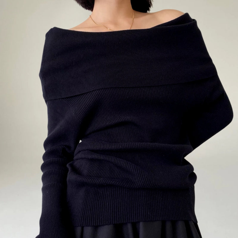Lune London | Off-Shoulder Knit Sweater - Ribbed Knit - Form-Fitting and Elegant Design