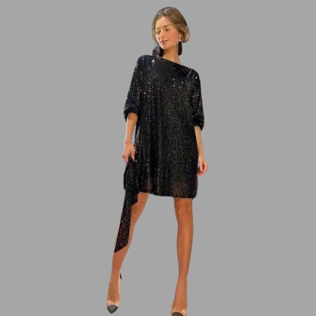 Lune London | Mini sequin dress with pleated waist and loose sleeves