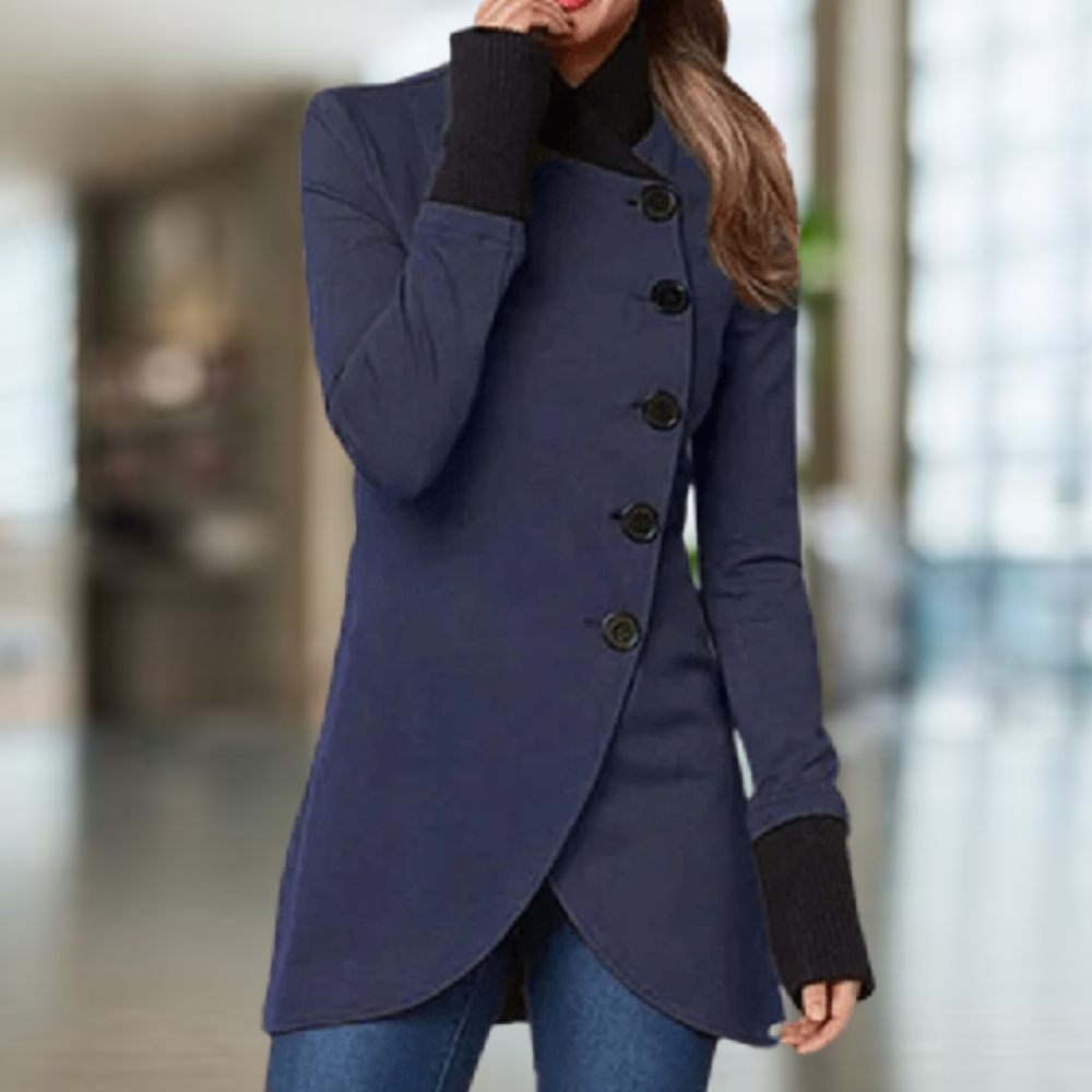 Lune London | Coat for Women - Asymmetric Cut - Button Closure - High Collar - Elegant Slim Fit