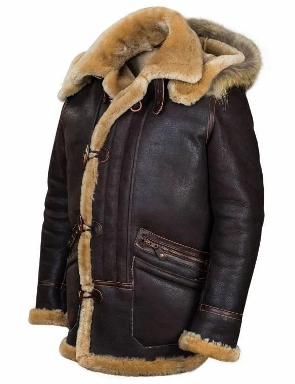 Lune London | Jacket with Hood - Leather Look - Soft Plush Lining - Button Closure - Comfortable Fit