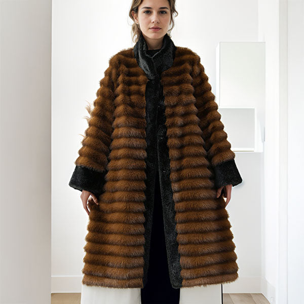 Lune London | Relaxed Fit Coat - Stand-up Collar Coat with Banded Fur Trim
