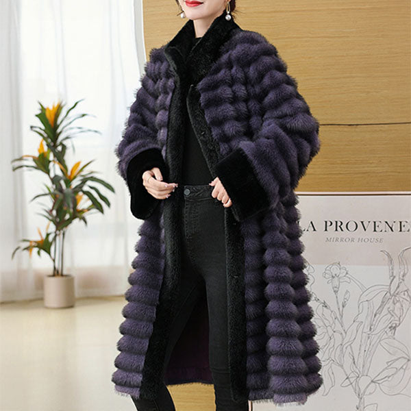 Lune London | Relaxed Fit Coat - Stand-up Collar Coat with Banded Fur Trim