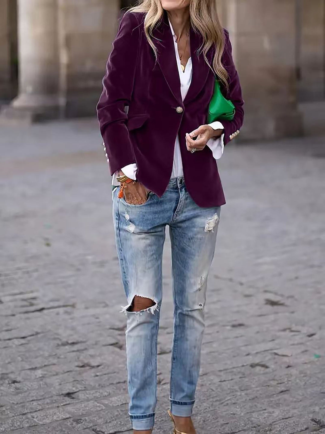 Lune London | Velvet Blazer for Women - Tailored Fit, Golden Button Accents