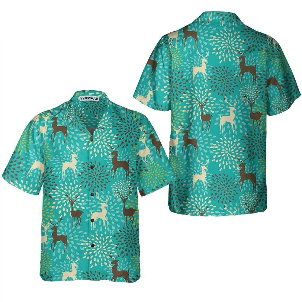 Lune London | Seamless Hawaiian shirt with vintage Christmas reindeer pattern, unique gift for Christmas
