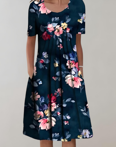 Lune London | Short sleeves, loose midi dress with floral pattern and pockets
