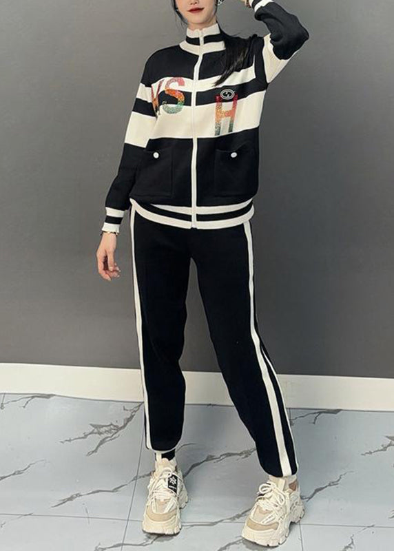 Lune London | Black turtleneck patchwork coats and flared pants Two-piece set