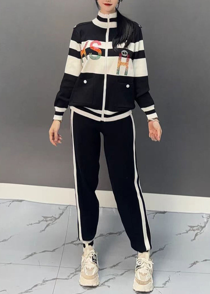 Lune London | Black turtleneck patchwork coats and flared pants Two-piece set