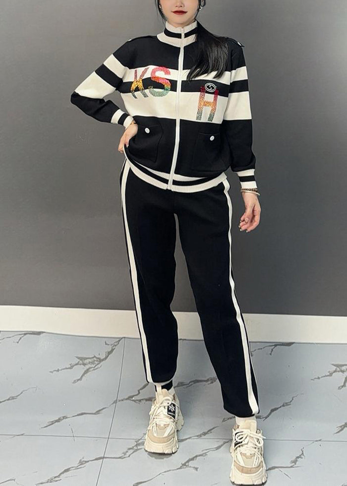 Lune London | Black turtleneck patchwork coats and flared pants Two-piece set