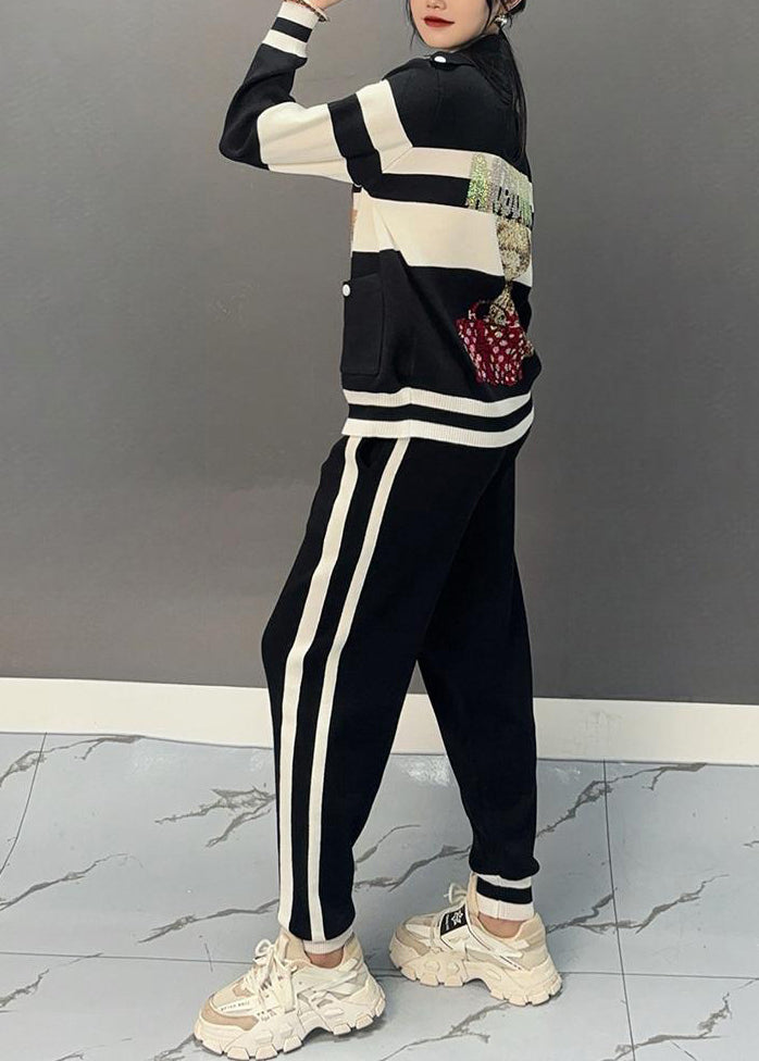 Lune London | Black turtleneck patchwork coats and flared pants Two-piece set