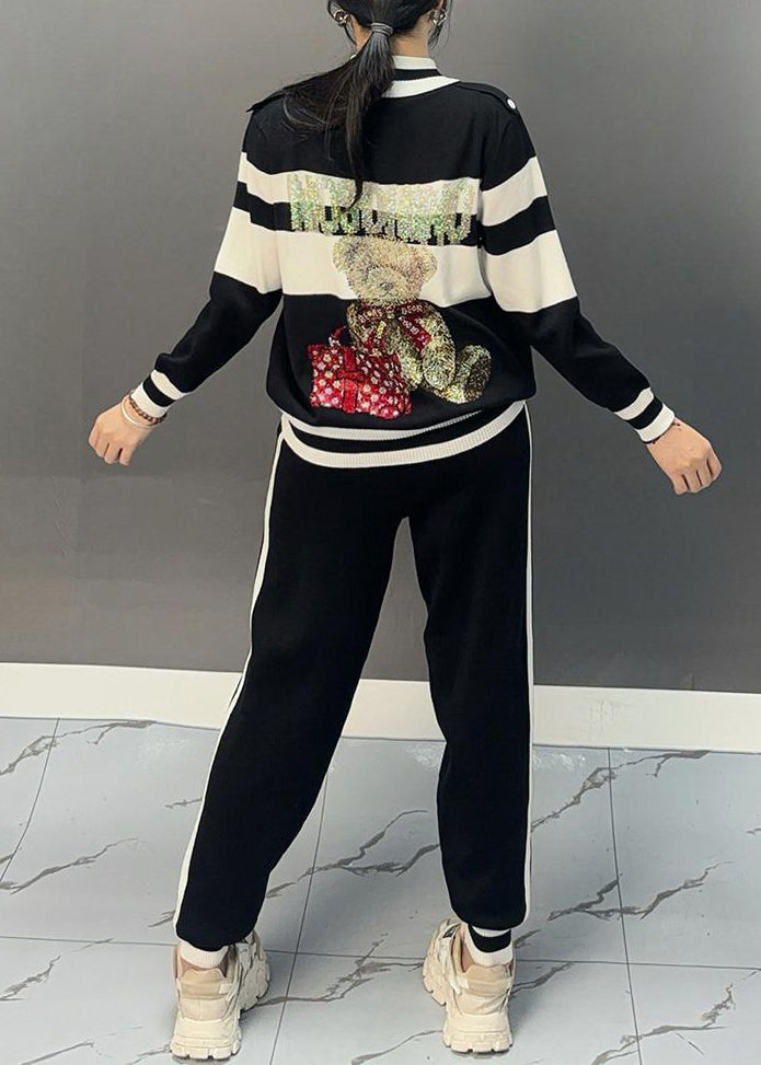 Lune London | Black turtleneck patchwork coats and flared pants Two-piece set