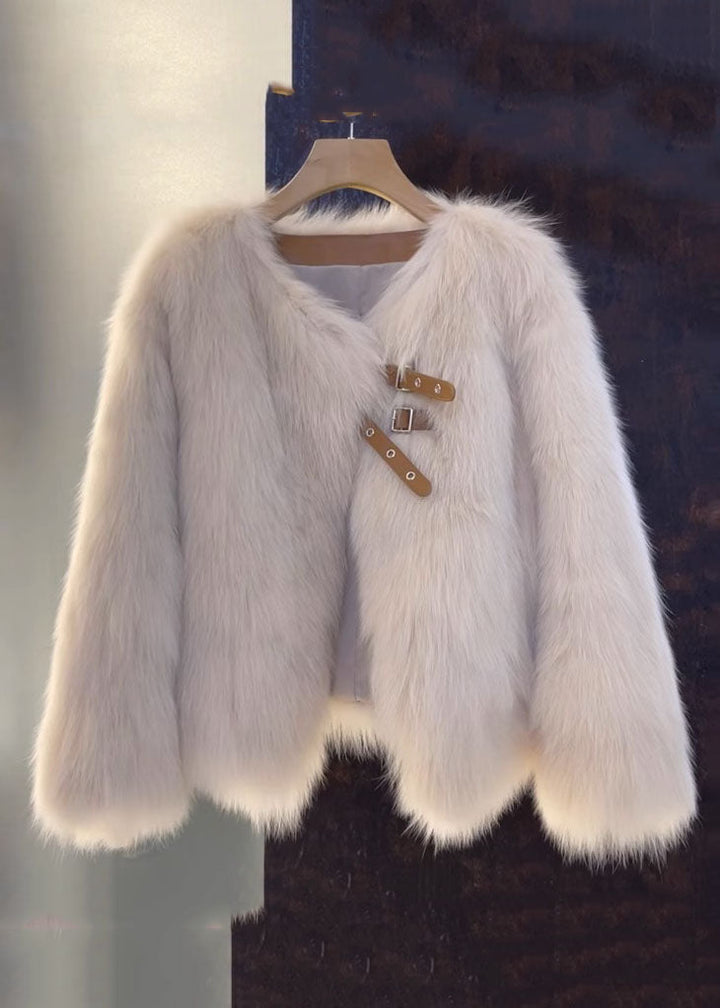 Lune London | Brown leather and fur coats with V-neck