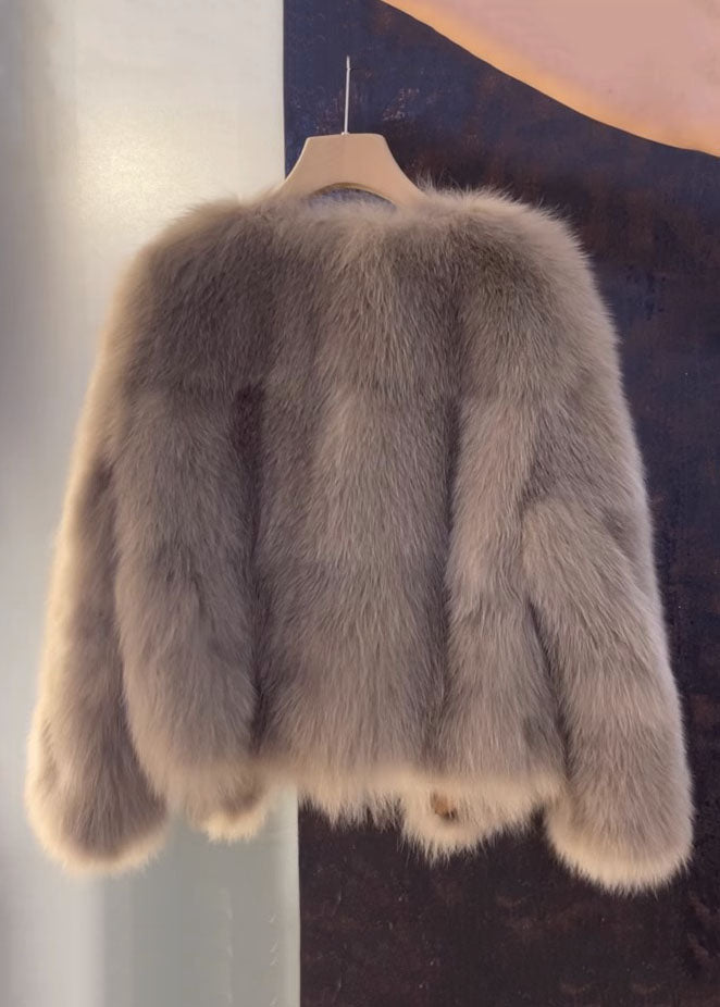 Lune London | Brown leather and fur coats with V-neck