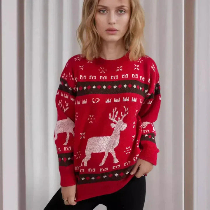 Lune London | Faux Christmas Sweater for Women - Knitted Sweater with Reindeer