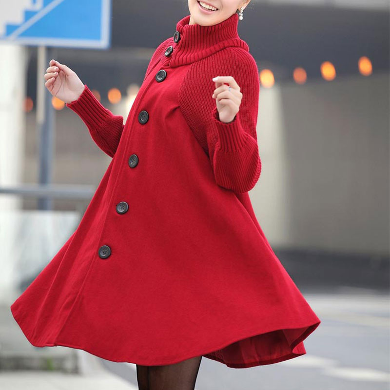 Lune London | Coat - Wool blend - Button closure - High collar - Cape silhouette - Knee length