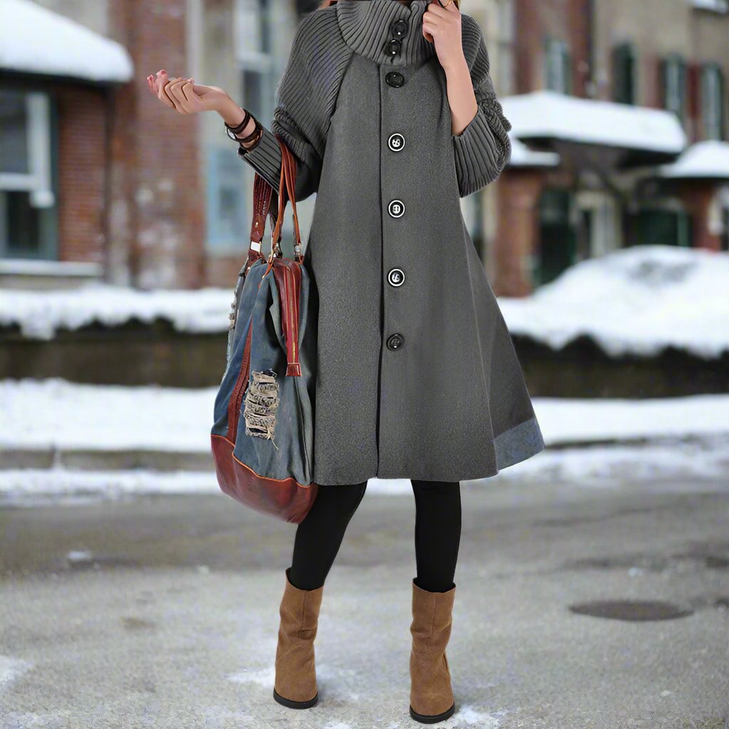 Lune London | Coat - Wool blend - Button closure - High collar - Cape silhouette - Knee length