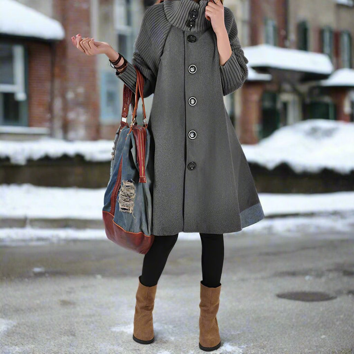 Lune London | Coat - Wool blend - Button closure - High collar - Cape silhouette - Knee length