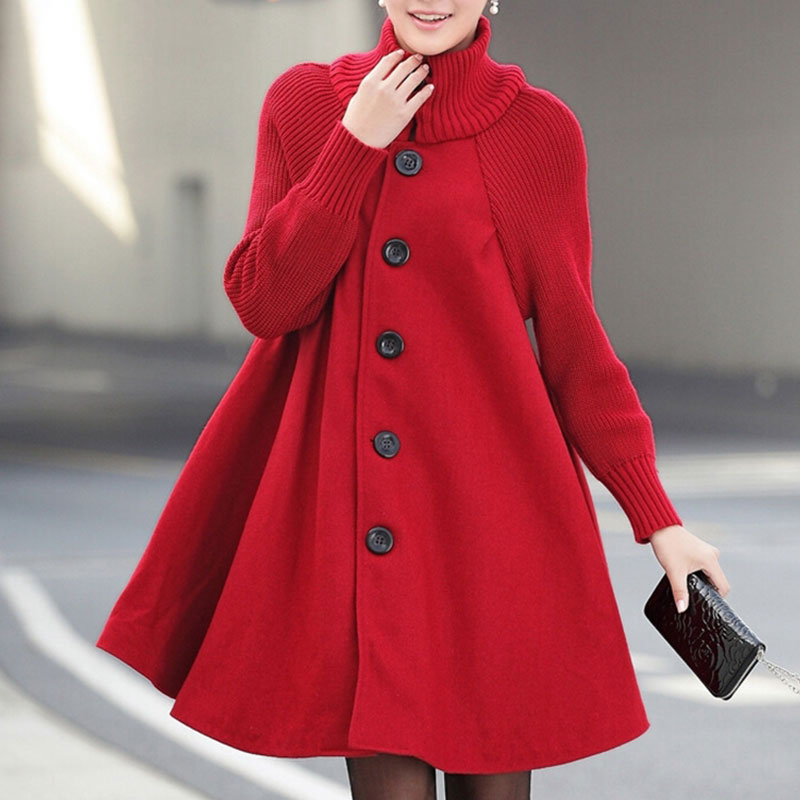 Lune London | Coat - Wool blend - Button closure - High collar - Cape silhouette - Knee length