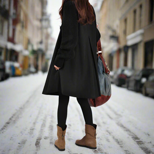 Lune London | Coat - Wool blend - Button closure - High collar - Cape silhouette - Knee length