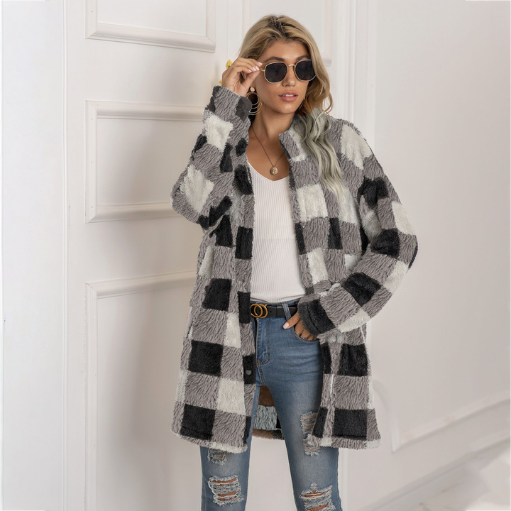 Lune London | Coat - Plus Size - Soft and Warm - Checkered Pattern - Button Closure