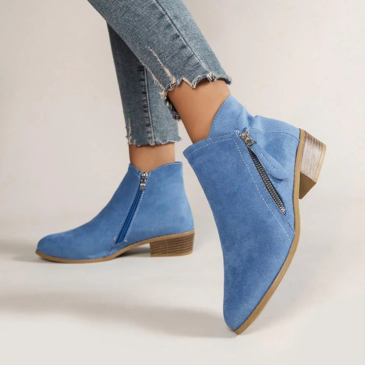 Lune London | Ankle boots - Suede - Low block heel - Round toe - Zipper closure