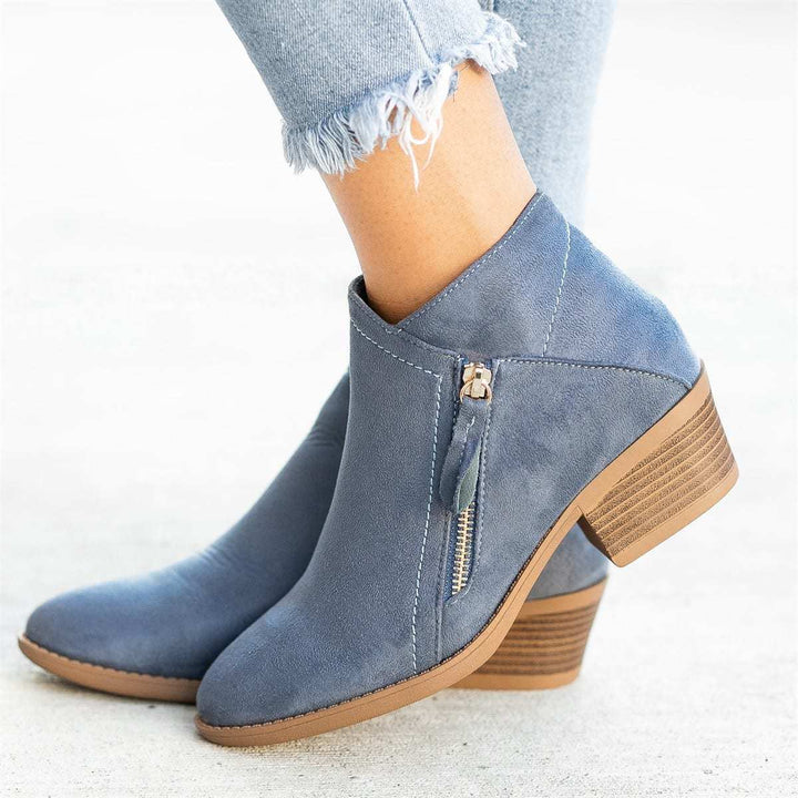 Lune London | Ankle boots - Suede - Low block heel - Round toe - Zipper closure
