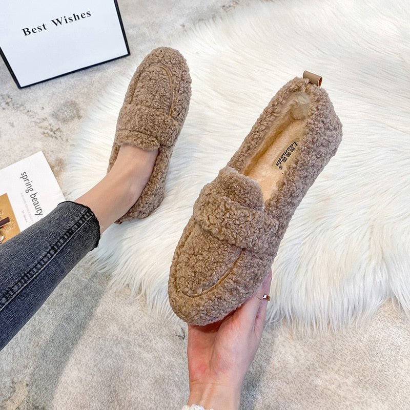 Khaki Plüsch-Pantoffel-Schuhe